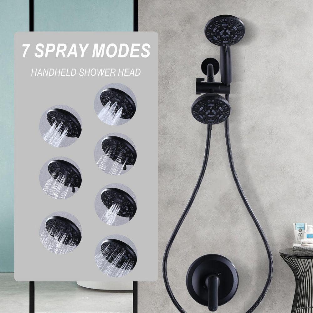 ALEASHA Single-Handle 7-Sprays Shower Faucet 1.8 GPM with Pressure-Balancing Valve in Matte Black (3)