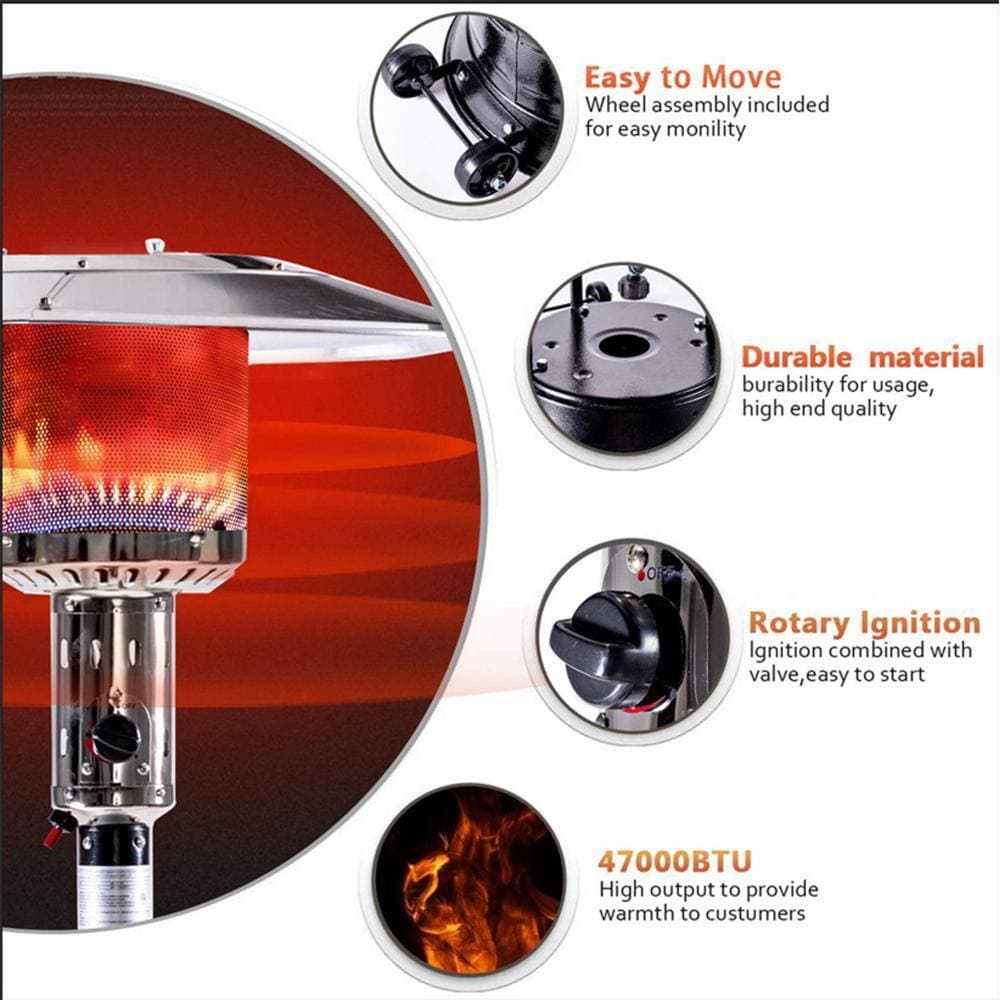 Wildaven 47,000 BTU Outdoor Patio Propane Heater with Portable Wheels, Standing Gas Outside Heater Stainless Steel Burner-Black (3)