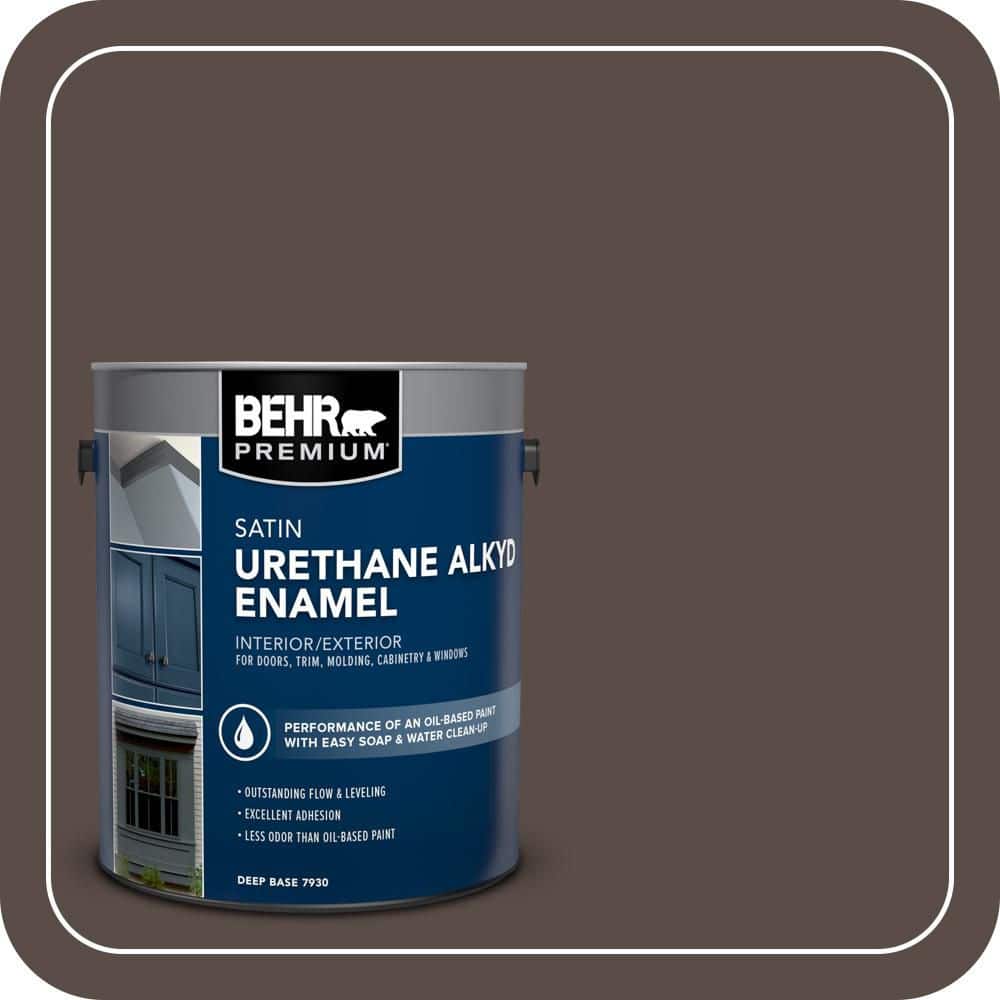 BEHR PREMIUM 1 gal. #PPU5-19 Dark Truffle Urethane Alkyd Satin Enamel Interior/Exterior Paint (1)