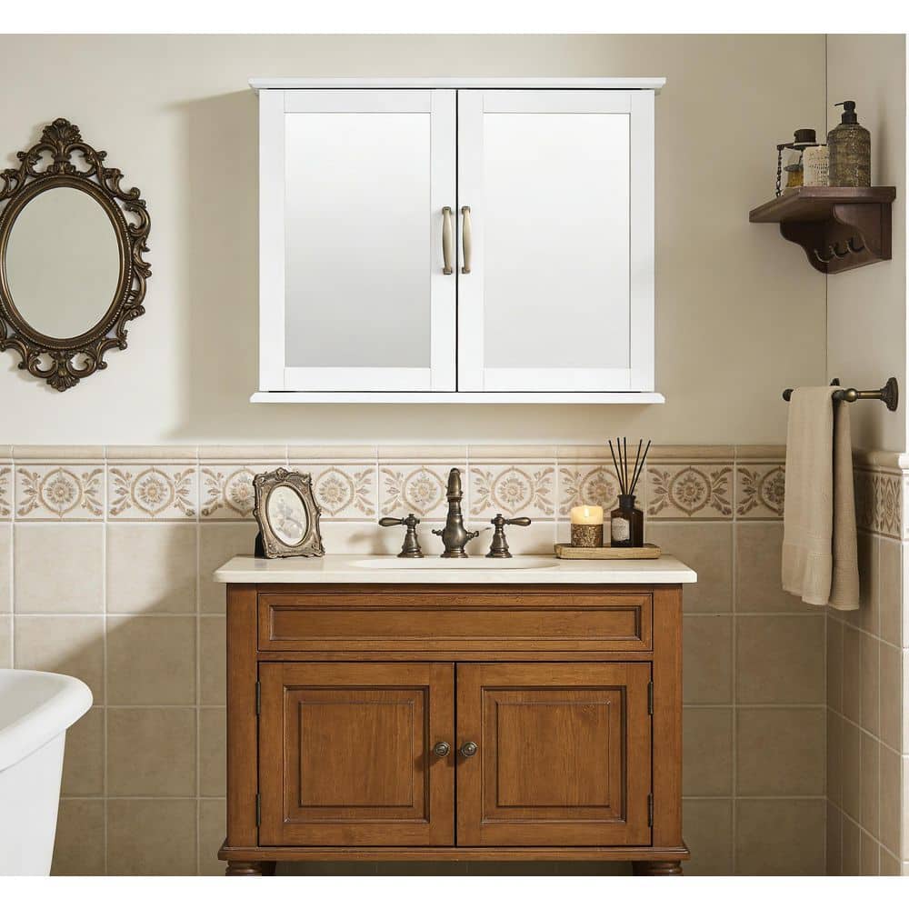 WELLFOR 23.5 in. W x 5.5 in. D x 19.5 in. H Bathroom Storage Wall Cabinet in White (2)