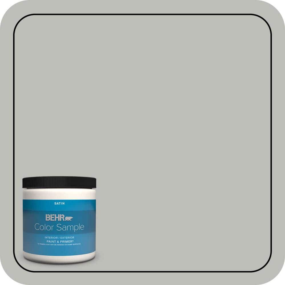 BEHR PREMIUM PLUS 8 oz. #PPU24-17 Hailstorm Gray Satin Enamel Interior/Exterior Paint & Primer Color Sample (1)