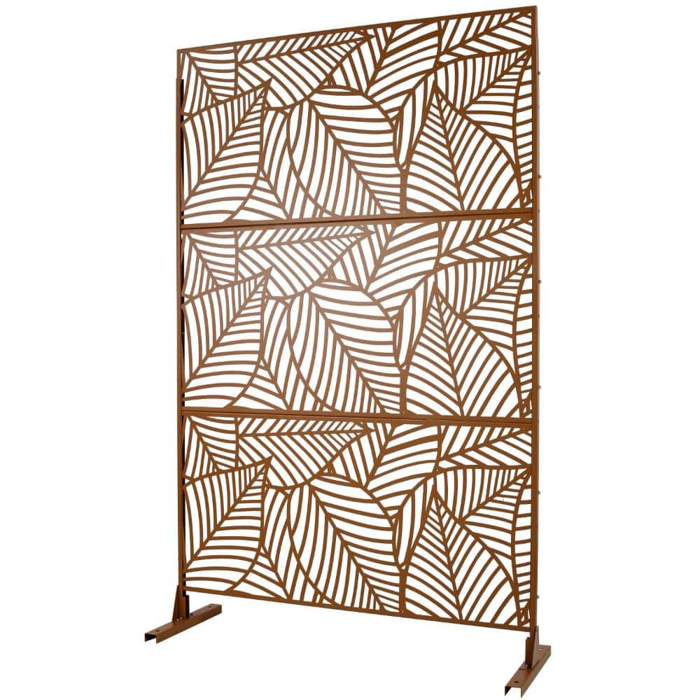 Tenleaf 48" H x 76" W Brown Metal Privacy Screen with Stable Base, Privacy Fence Panels for Outdoor Freestanding (1)