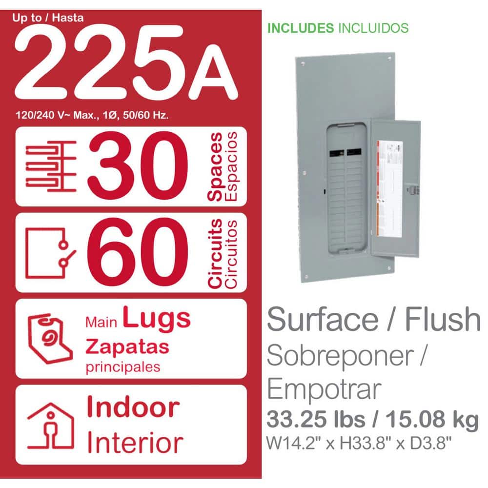 Square D Homeline 225 Amp 30-Space 60-Circuit Indoor Main Lug Plug-On Neutral Load Center w/ Cover, Ground Bar(HOM3060L225PGCVP) (3)