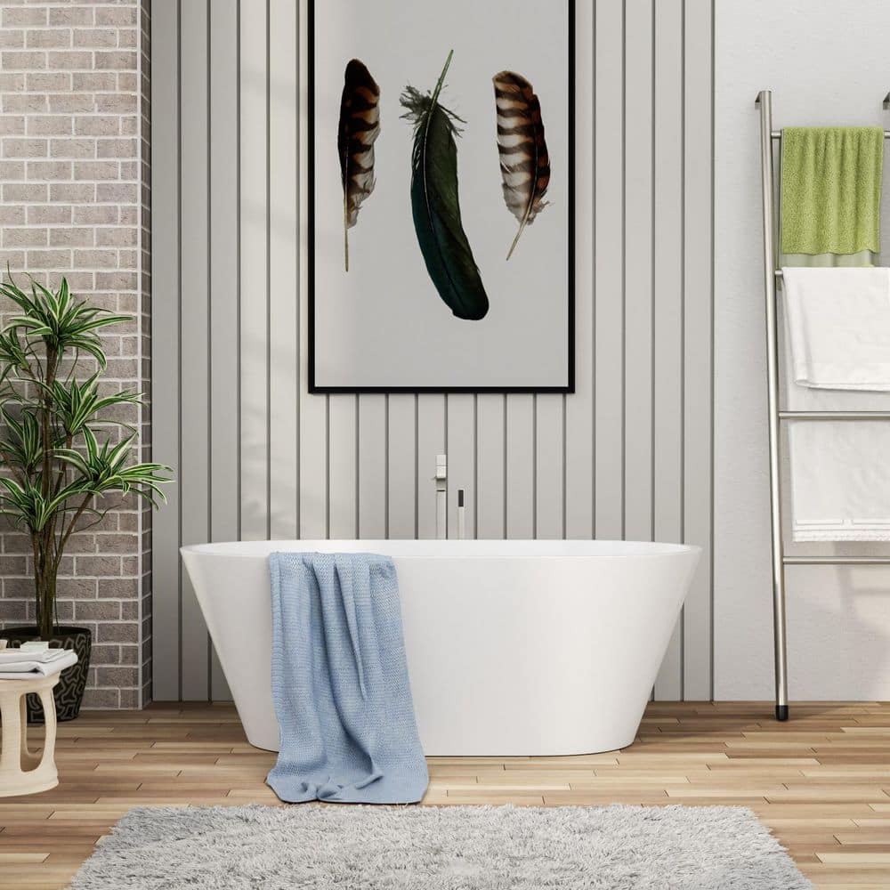 FORCLOVER 59 in. x 29.5 in. Acrylic Freestanding Soaking Bathtub with Center Drain in White, Chrome Overflow and Pop-Up Drain (1)