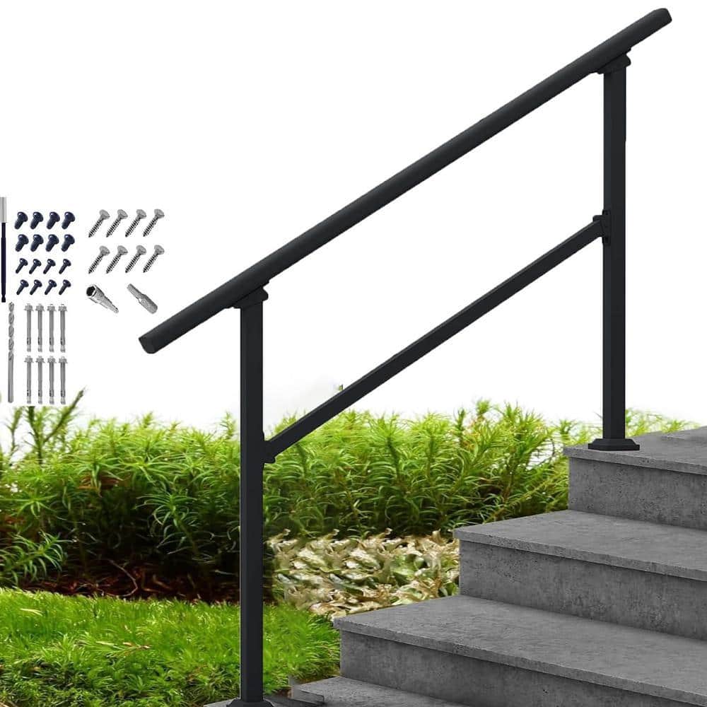 Angel Sar 4.4 ft. Metal Handrails for Outdoor Steps, 1-Step to 4-Step Stair Handrail and Indoor Stair Railing Kit (3)