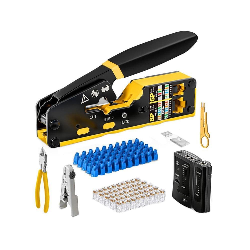 Unbranded Ethernet Crimping Tool Kit RJ45 Crimp Tool with Cable Tester Wire Cutter Stripper 50Pcs Cat6 Connectors
