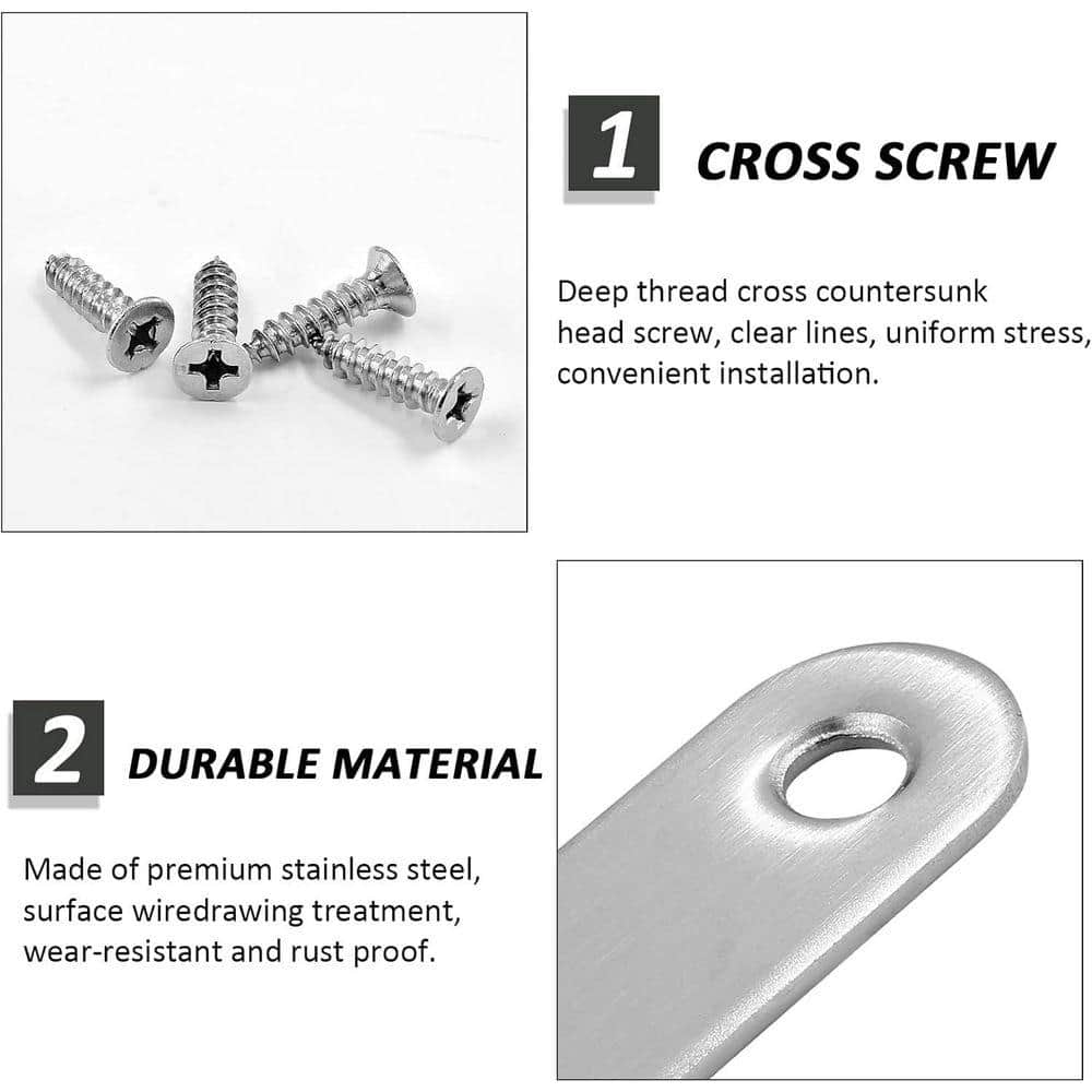 KIWDZFU 1.9 x 0.6 Inch Stainless Steel Straight Brackets Nail Plate with Screws 12 Pack for Wood Furniture Repair (3)