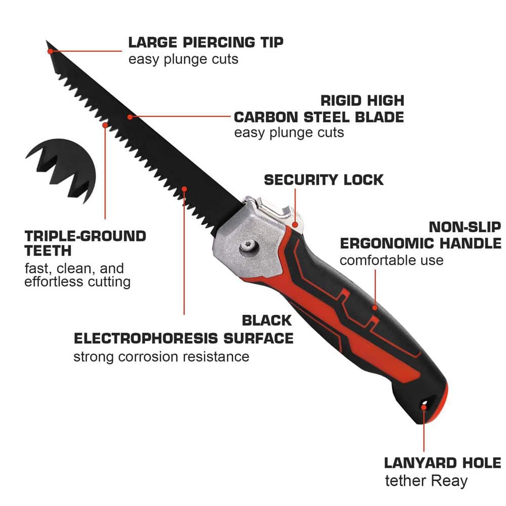 Unbranded 5 in. Folding Drywall Saw with Carbon Steel Blade and Triple Sharpen Teeth Compact Design with Holster (3)