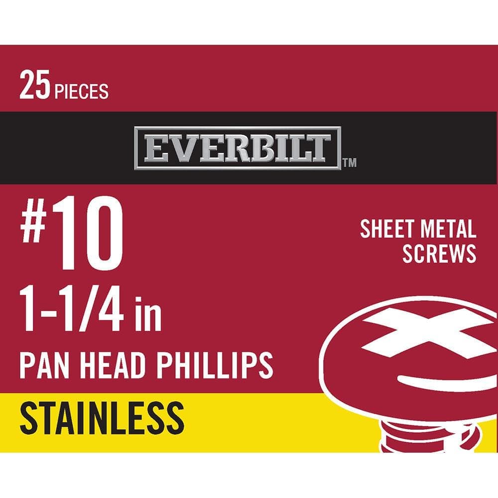 Everbilt #10 x 1-1/4 in. Phillips Pan Head Stainless Steel Sheet Metal Screw (25-Pack) (1)