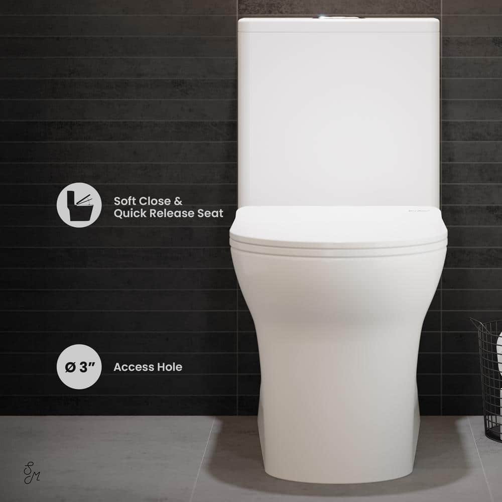 Swiss Madison Burdon 1-Piece 12 in. Rough-in 1.1/1.6GPF Dual Flush Elongated Toilet in Glossy White with Chrome Hardware Seat Included (3)