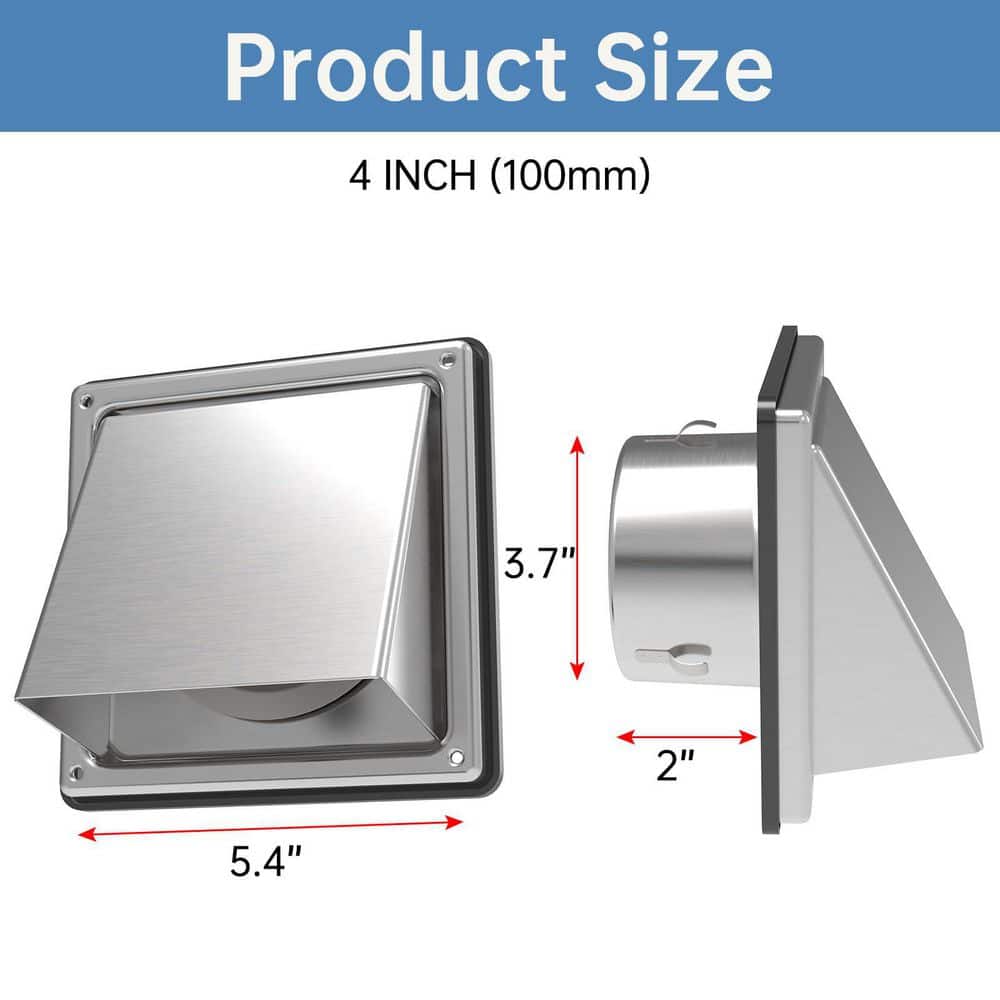 Laybus 4 in. Stainless Steel Dryer Vent Cover Outdoor Wall with Rubber Cushioned Non Return Flap for House Wall Vent (2)