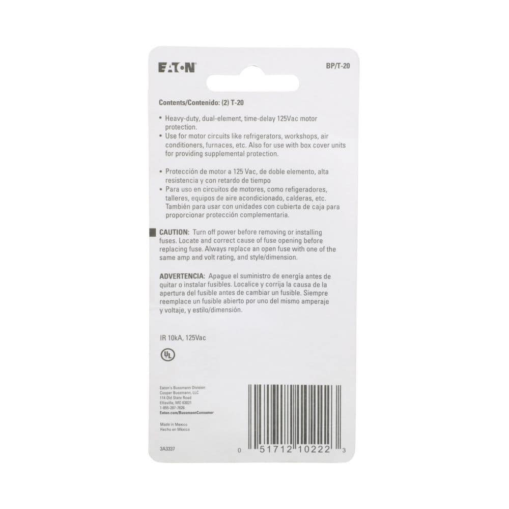 Cooper Bussmann T Series 20 Amp Carded Plug Fuses (2-Pack) (2)