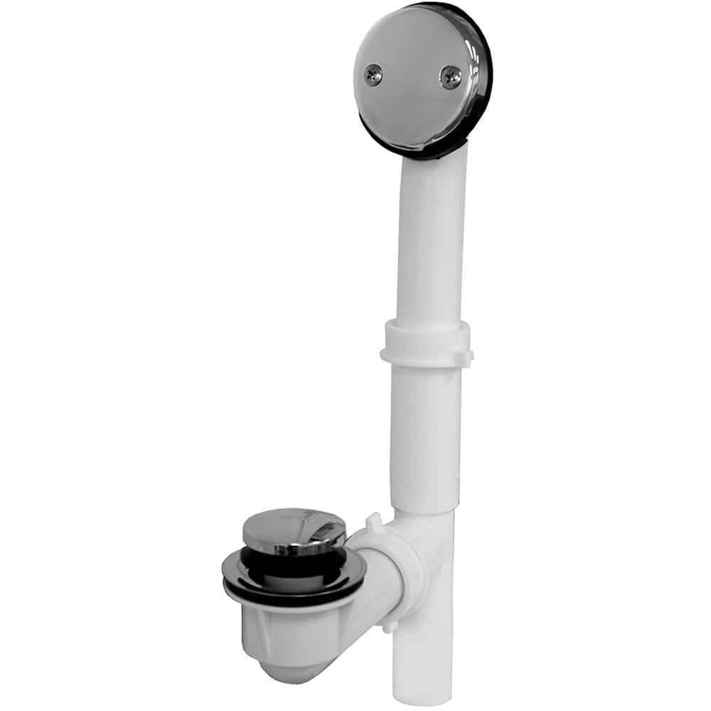 JONES STEPHENS Toe Touch White Plastic Tubular 2-Hole Bath Waste and Overflow Tub Drain Full Kit