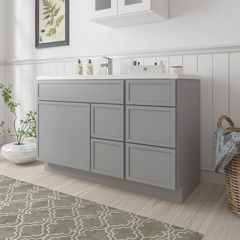 Vanity Art Colton 51 in. 1-Door and 5-Drawer Freestanding Shaker Bathroom Vanity Cabinet (No Top) in Gray — Unassembled (2)