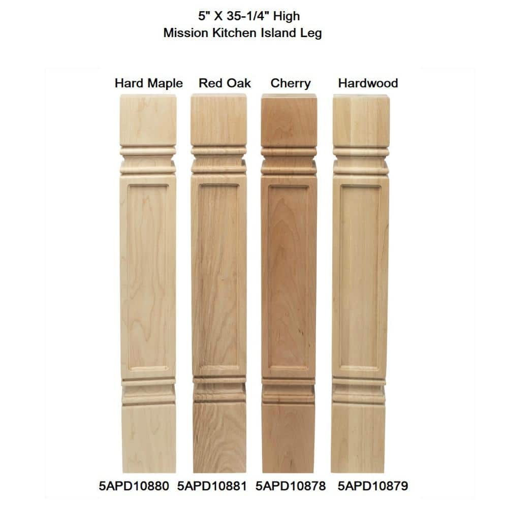 American Pro Decor 5 in. x 35-1/4 in. Unfinished North American Solid Hard Maple Mission Kitchen Island Leg (2)