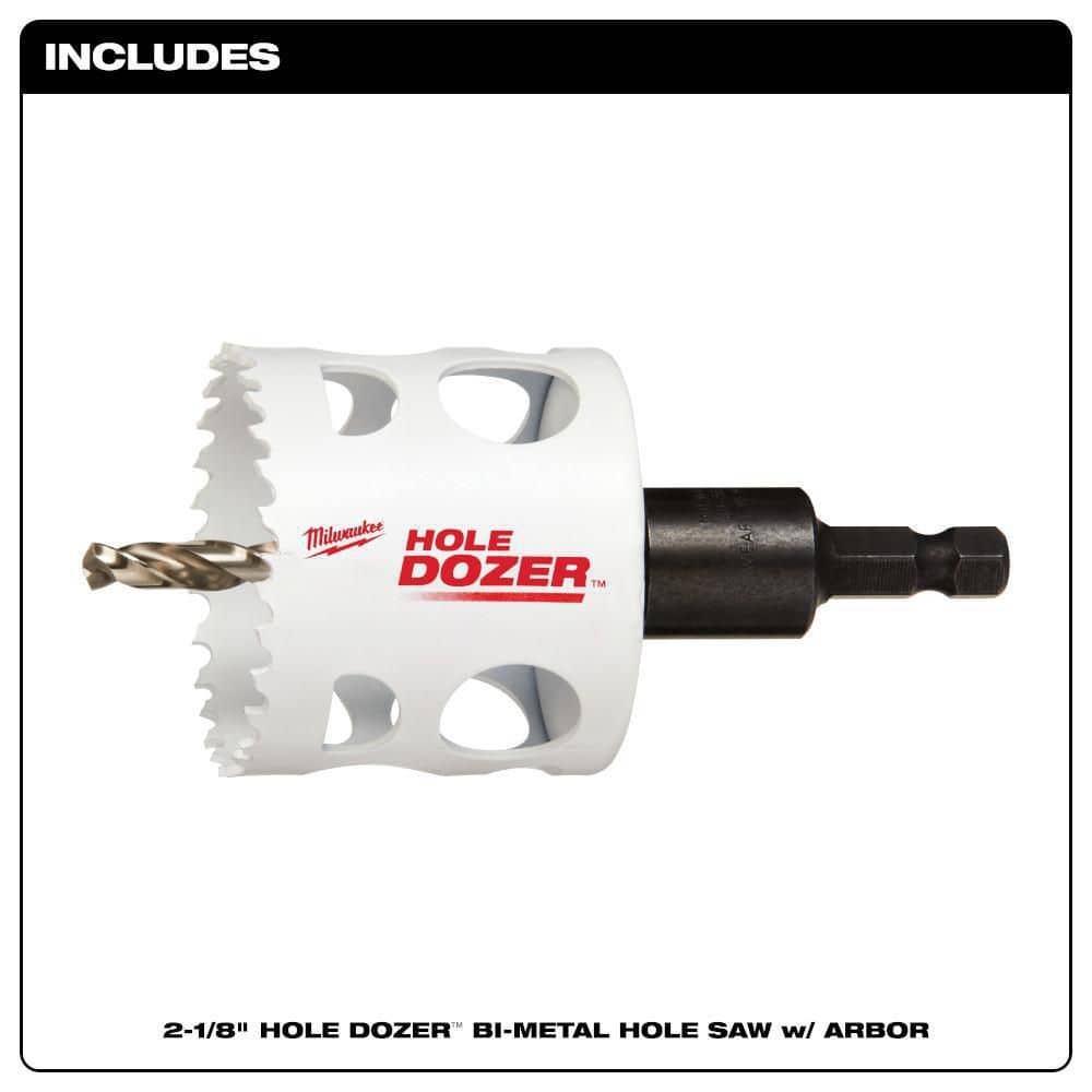 Milwaukee 2-1/8 in. Hole Dozer Bi-Metal Hole Saw with 3/8 in. Arbor & Pilot Bit (4)