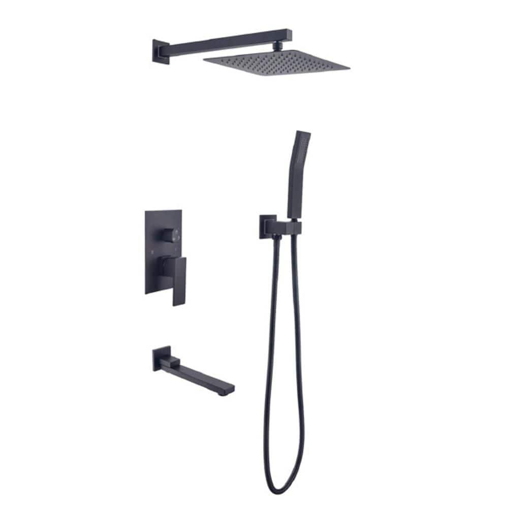 Wudkey 1-Piece 10 in. Square Bathroom Luxury Rain Mixer Shower Combo Set in Matte Black with Mounting Hardware (1)