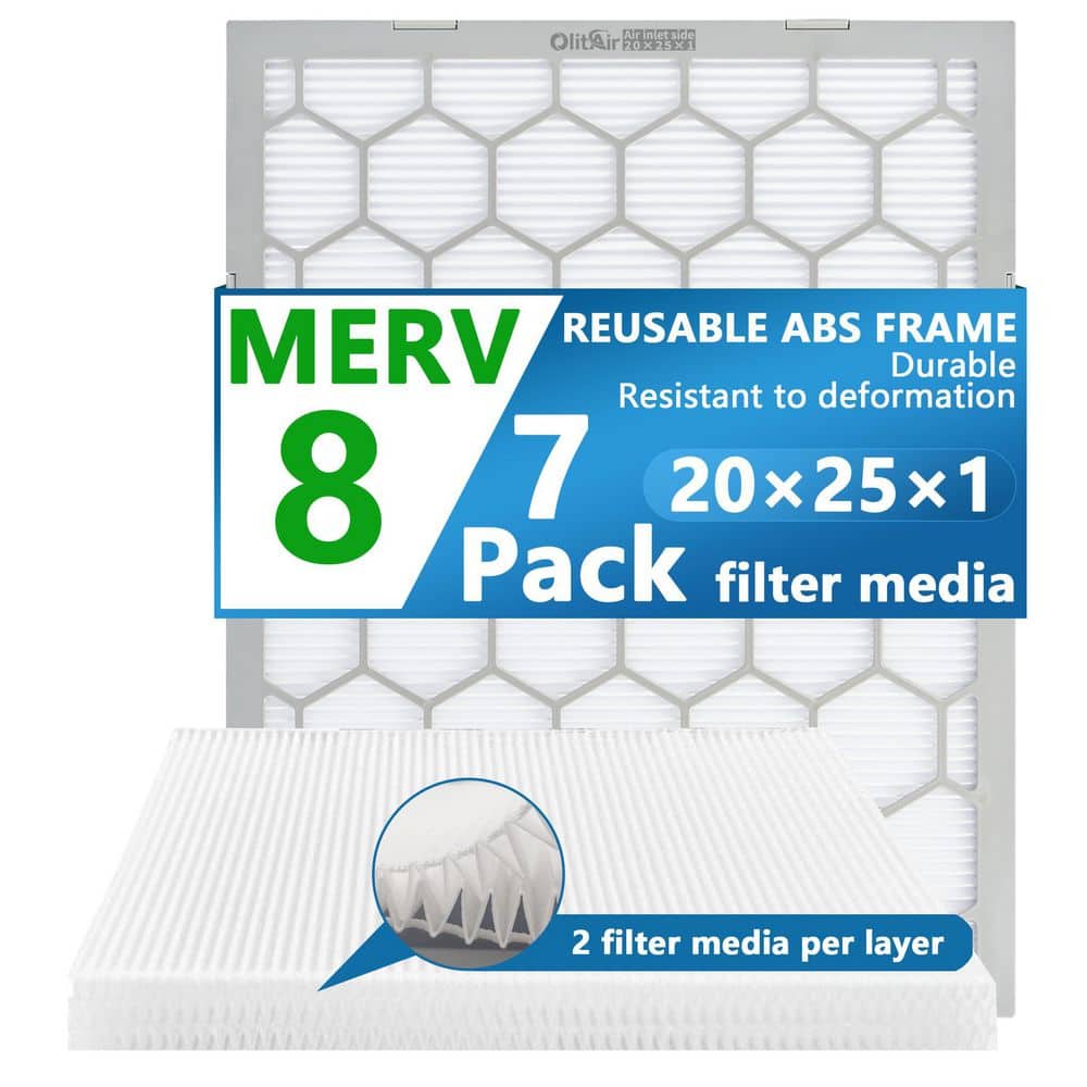 Laybus 20 in. x 25 in. x 1 in. 7 Pack MERV 8 Air Filter Reusable ABS Plastic Frame, Replaceable AC Furnace Air Filter (1)