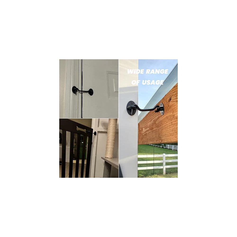 Unbranded 6'' Hook and Eye Gate Latch Easy Lock for Barn Door Black with Screws 2 Pack Sliding Door Lock for Window Cabin (2)