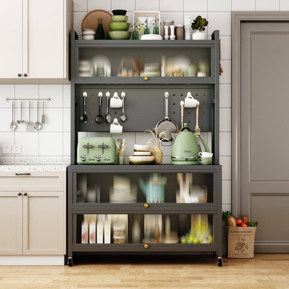 COWLOWN 39.4 in. W x 15.7 in. D x 65 in. H Dark Gray Metal Linen Cabinet (2)