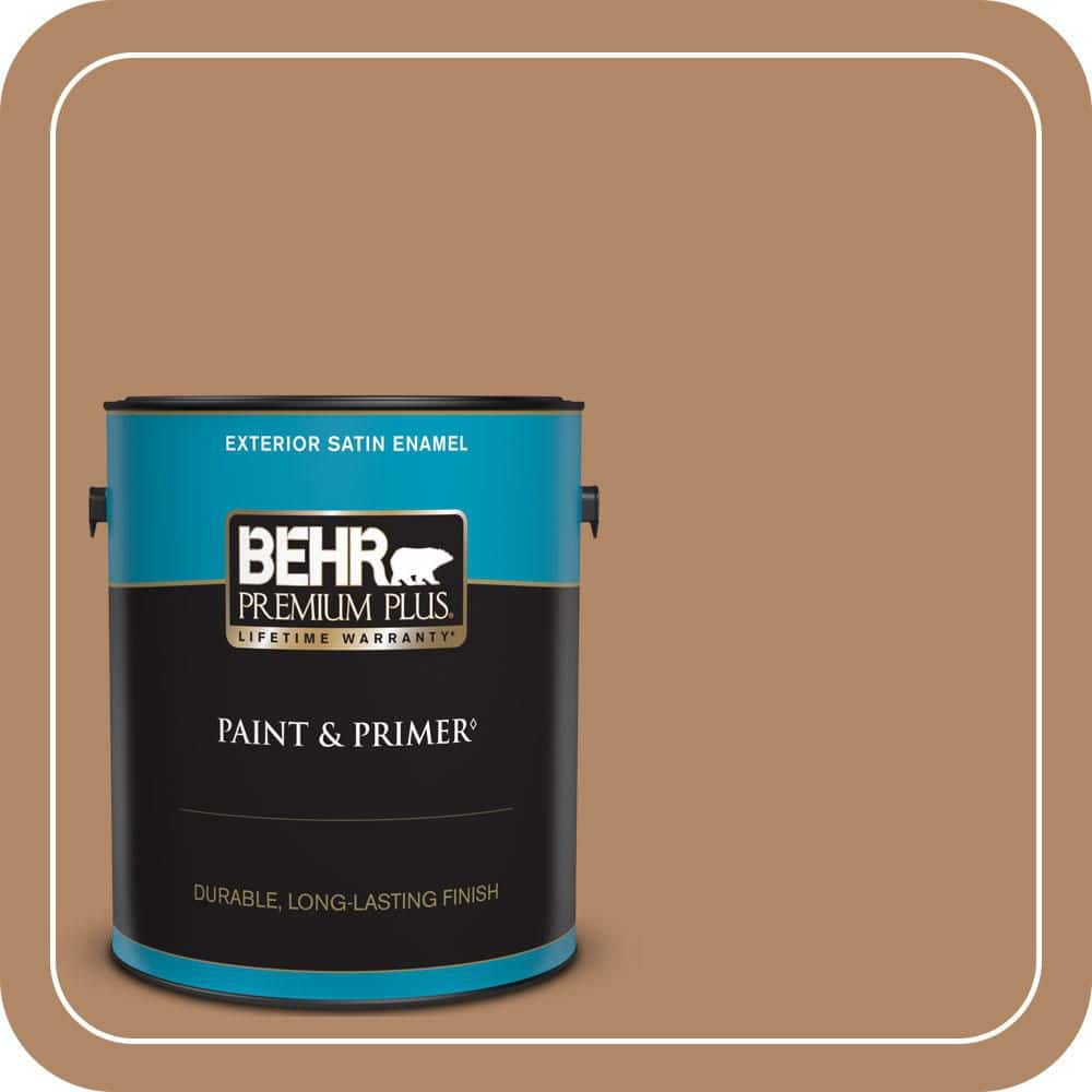 BEHR PREMIUM PLUS 1 gal. #MQ2-2 Syrup Satin Enamel Exterior Paint & Primer