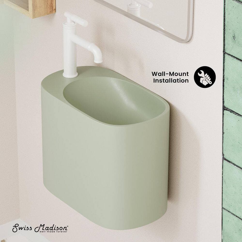 Swiss Madison Terre 18 in. Solid Surface Oval Wall-Mounted Sink With 4 in. Basin Left Side Faucet Mount in Matte Palm Green (2)