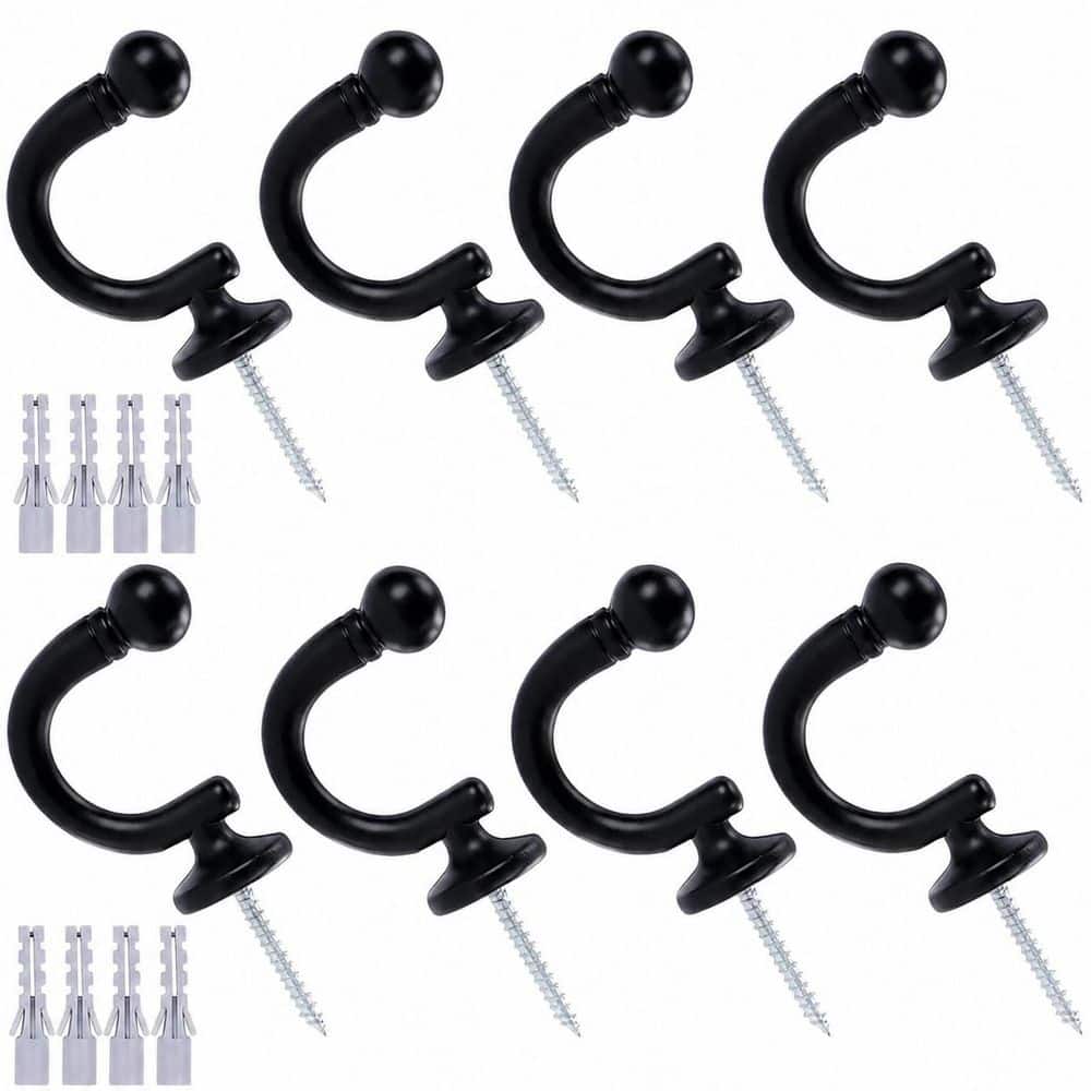 KHKFY Matte Black 8-Pack U-Shaped Heavy Duty Aluminum Alloy Curtain Tie Back Hooks with Ball End Wall Fixings for Curtains (1)