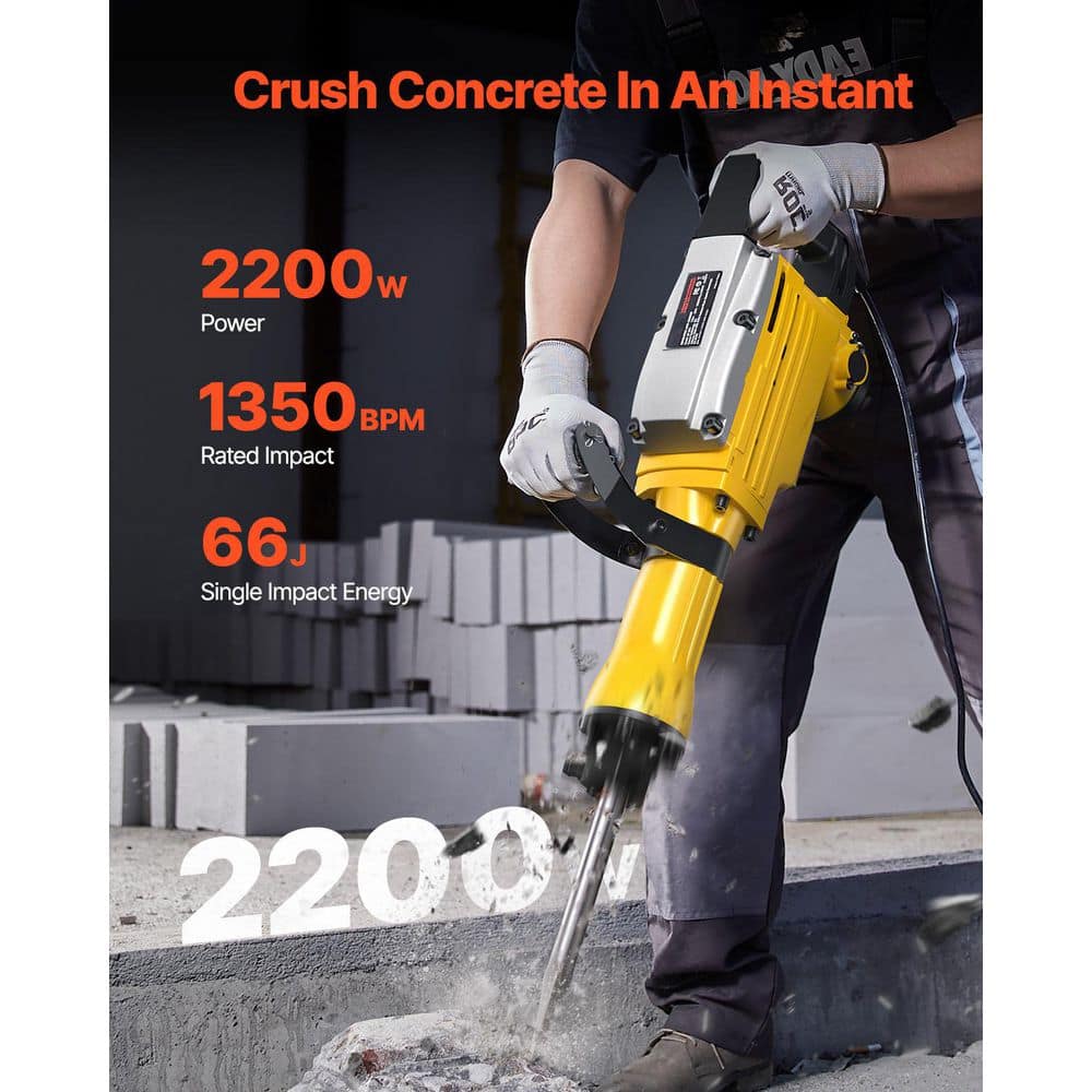 SKYSHALO Demolition Jack Hammer, 29. 72in. x6. 5 in. 2200W 1350 BPM Jack Hammer Concrete Breaker, Heavy Duty Electric Jack Hammer (2)