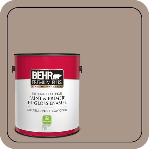 BEHR PREMIUM PLUS 1 gal. #N230-4 Chic Taupe Hi-Gloss Enamel Interior/Exterior Paint & Primer (2)