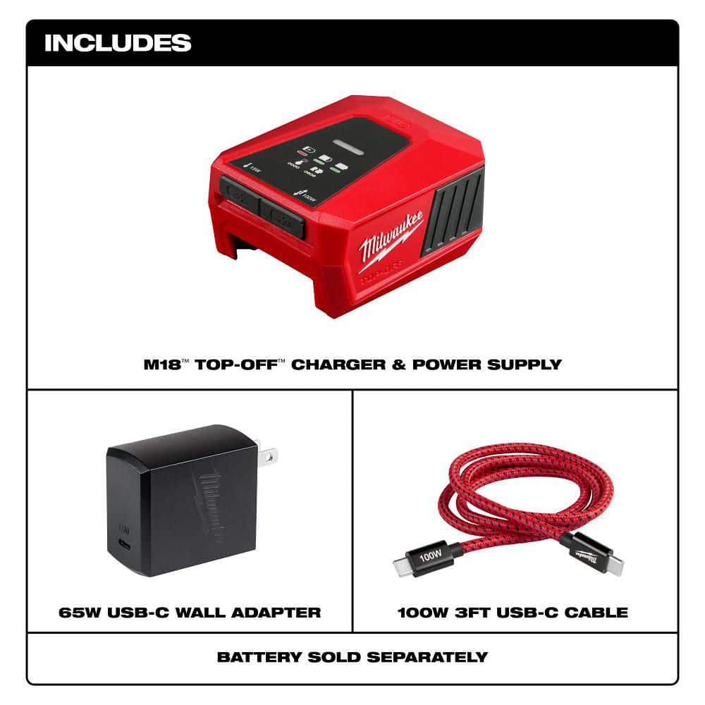 Milwaukee M18 18V Lithium-Ion TOP-OFF Charger & Power Supply (Tool-Only) (2)