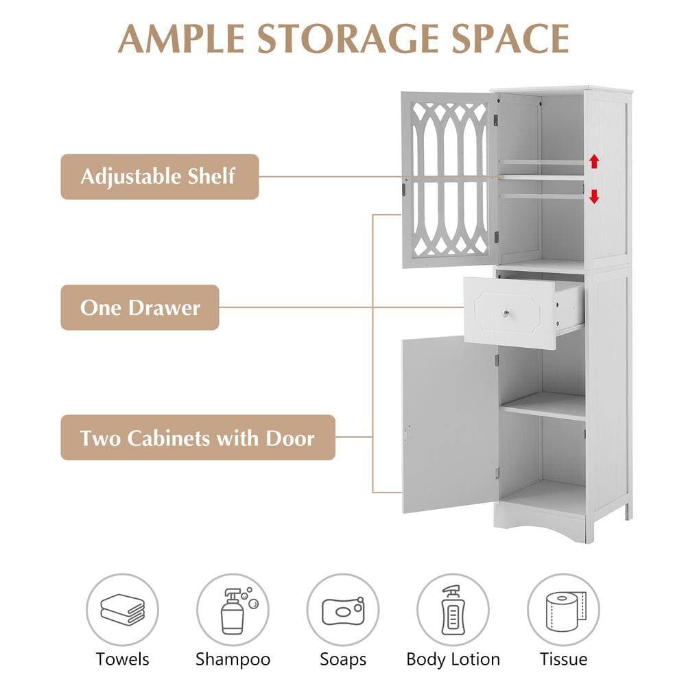 Unbranded 16.5 in. W 14.2 in. D 63.8 in. H Linen Cabinet with Adjustable Shelf and Drawer/Doors (4)
