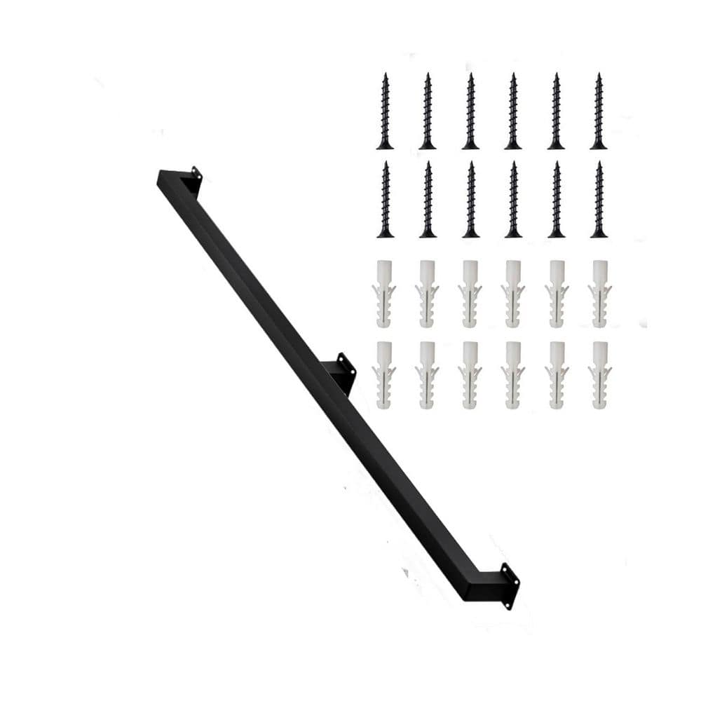 Unbranded 5FT Carbon Steel Handrail for Cable Railing System Indoor Staircase Non-Slip Wall Mount Black 1 Pack (1)