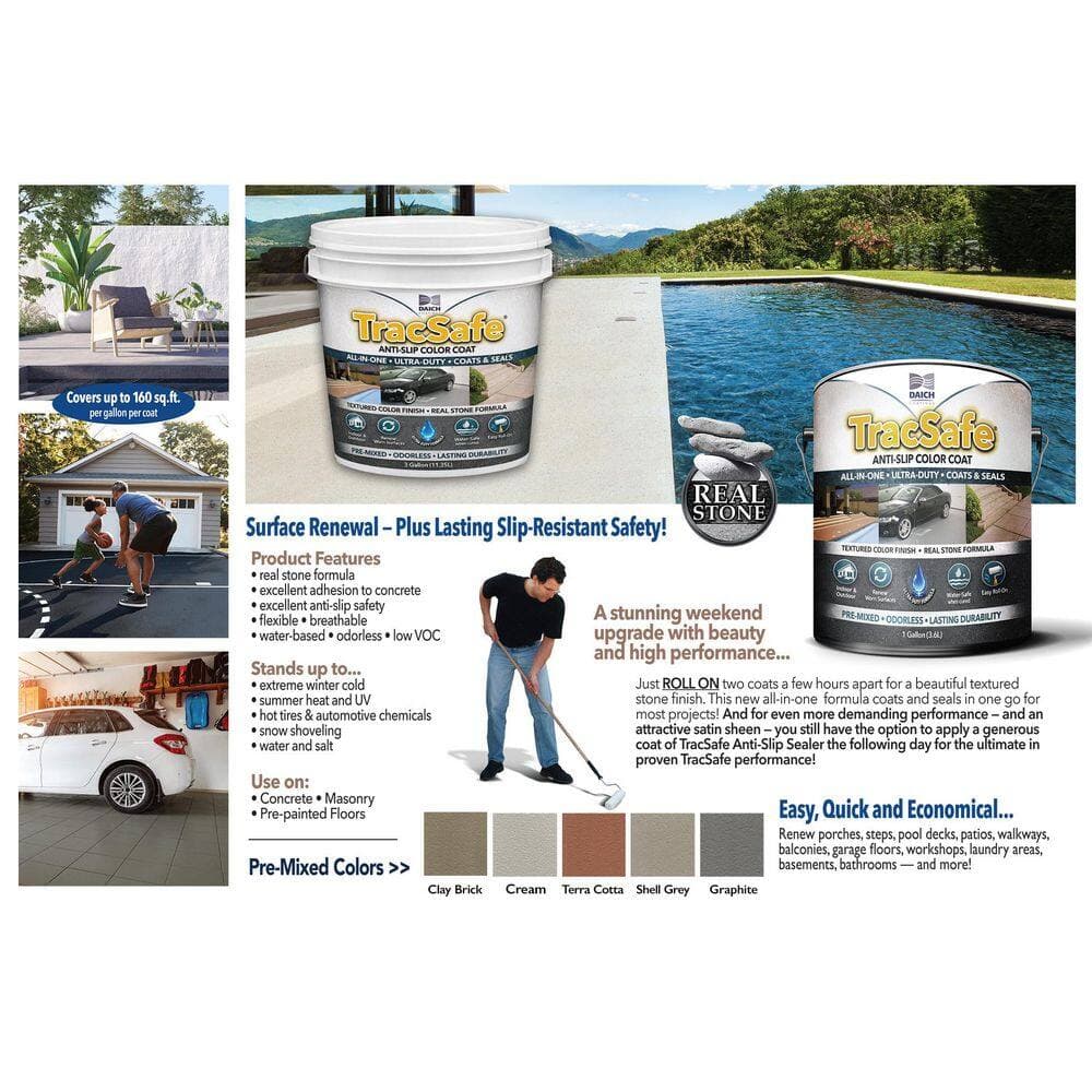 DAICH TracSafe All-In-One  1 gal. Terra Cotta Matte Anti-Slip Color Coat Interior/Exterior Concrete Porch & Floor Paint (3)