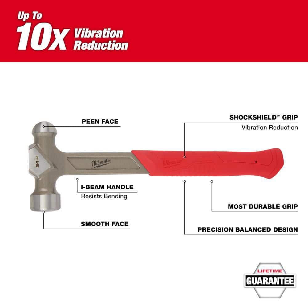 Milwaukee 48 oz. Dead Blow Hammer with 32 oz. Dead Blow Ball Peen Hammer and 24 oz. Steel Ball Peen Hammer (3-Piece) (2)