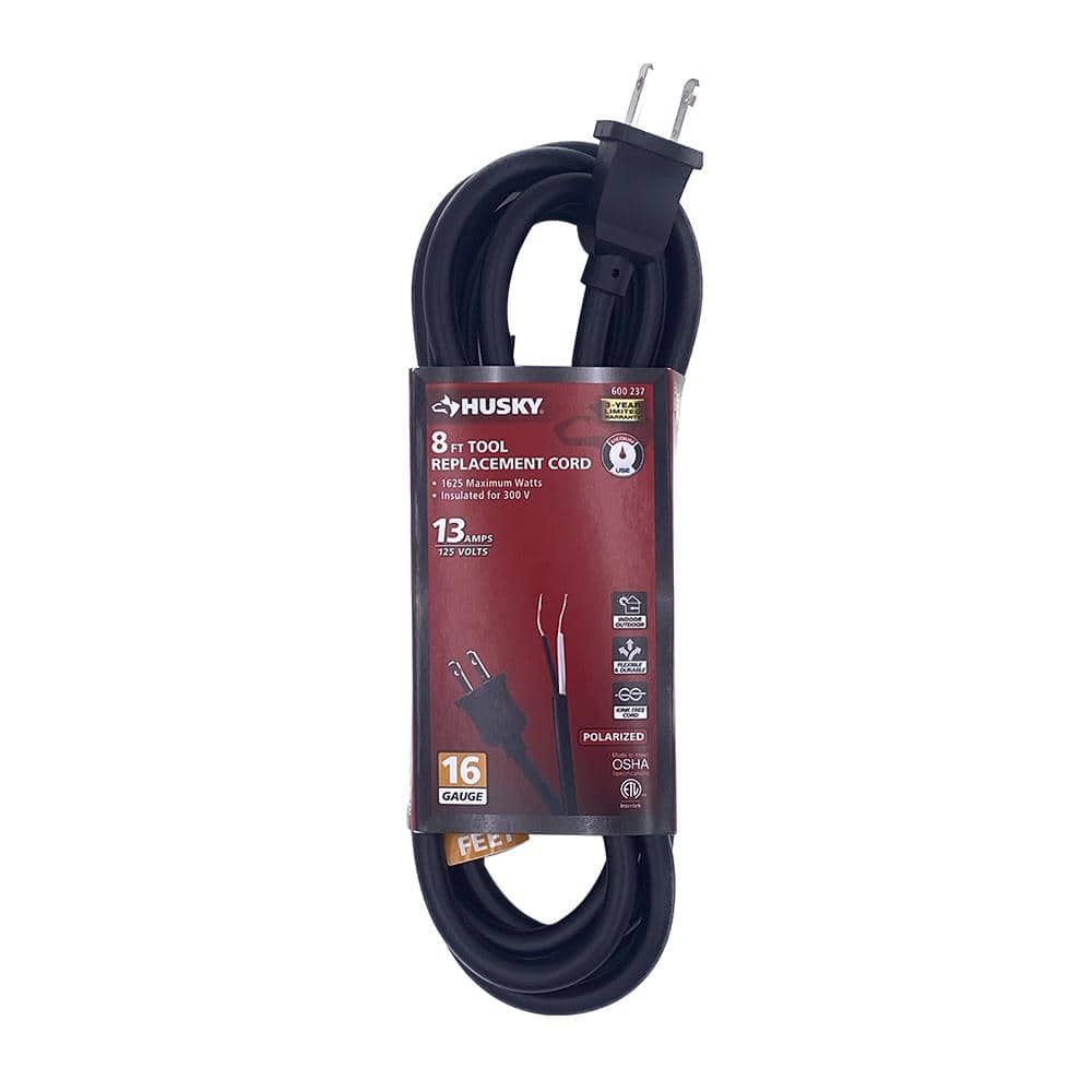 Husky 8 ft. 16/2 Light Duty Indoor Power Tool Replacement Cord, Black