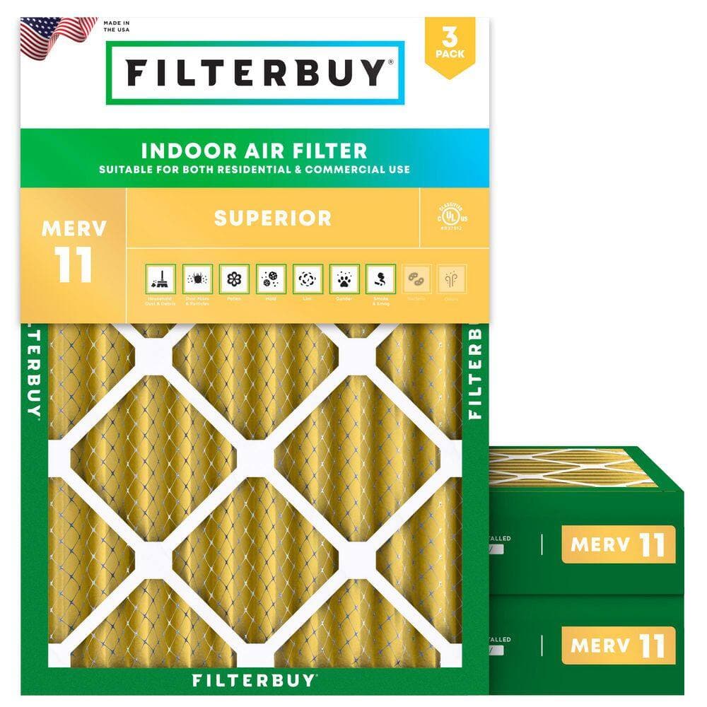 Filterbuy 12 in. x 15 in. x 4 in. MERV 11 (FPR 7) Allergen Defense Pleated HVAC AC Furnace Air Filters Replacement (3-Pack) (1)