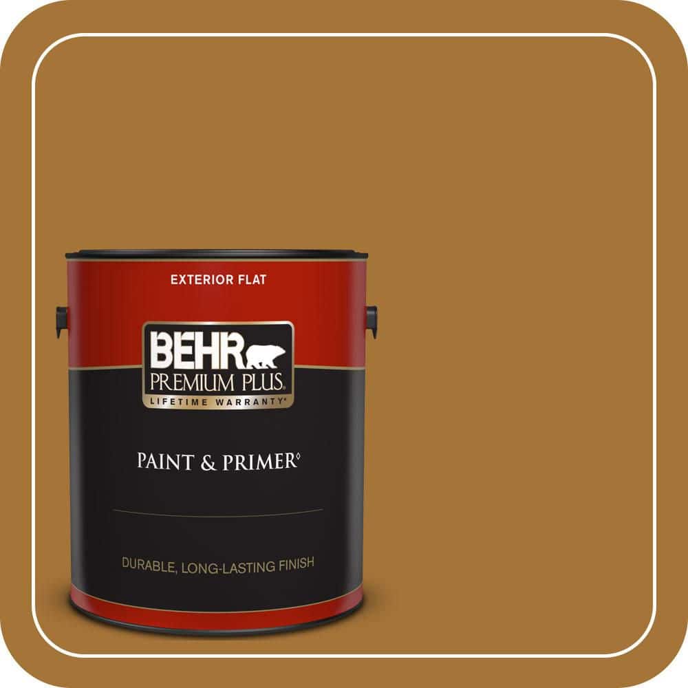 BEHR PREMIUM PLUS 1 gal. #310D-7 Mayan Gold Flat Exterior Paint & Primer