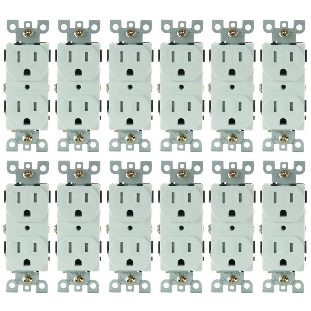 Sunlite 15 Amp 125-Volt Tamper Resistant White Duplex Outlet (12-Pack)