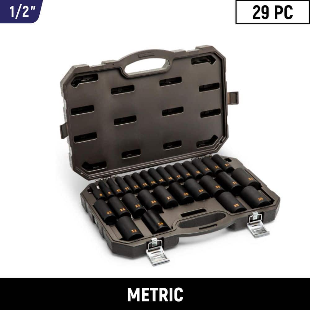 GEARWRENCH 1/2 in. Drive 6-Point Metric Hi-Viz Deep Impact Socket Set (29-Piece) (1)