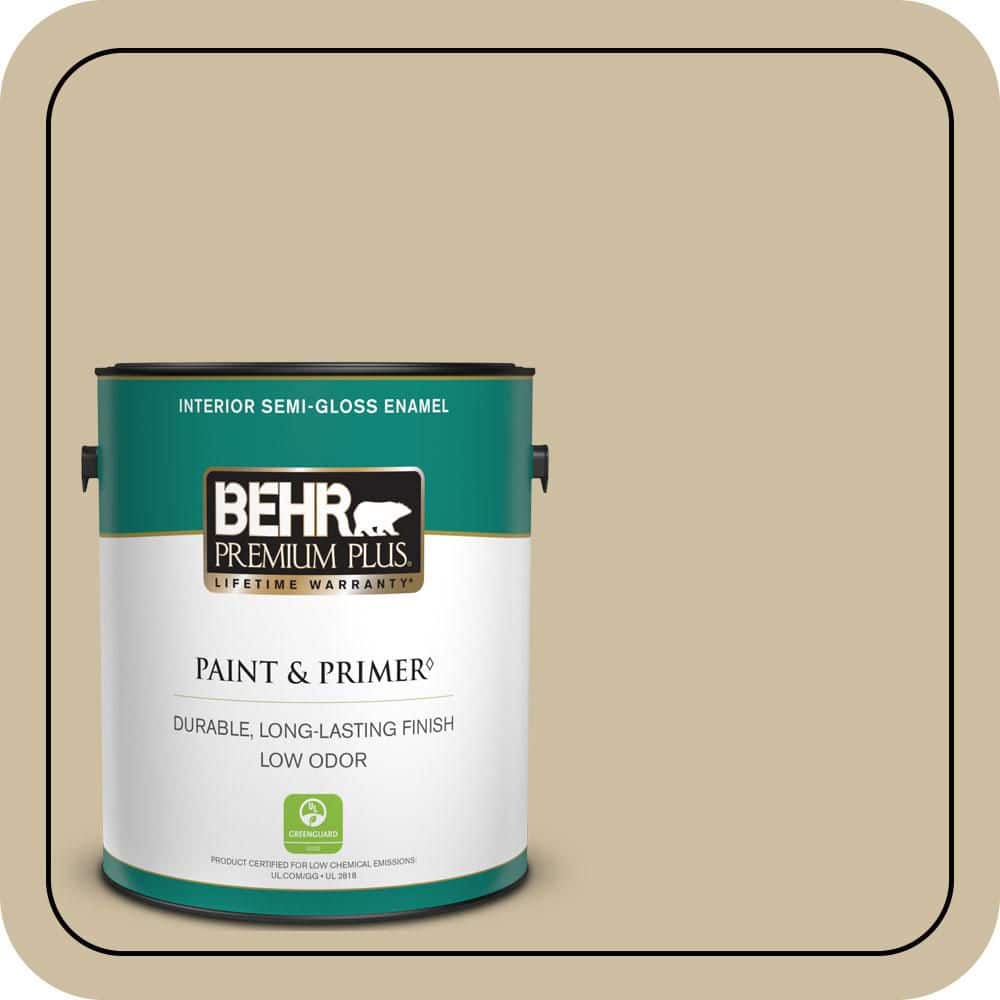 BEHR PREMIUM PLUS 1 gal. #PPU8-10 Rye Bread Semi-Gloss Enamel Low Odor Interior Paint & Primer