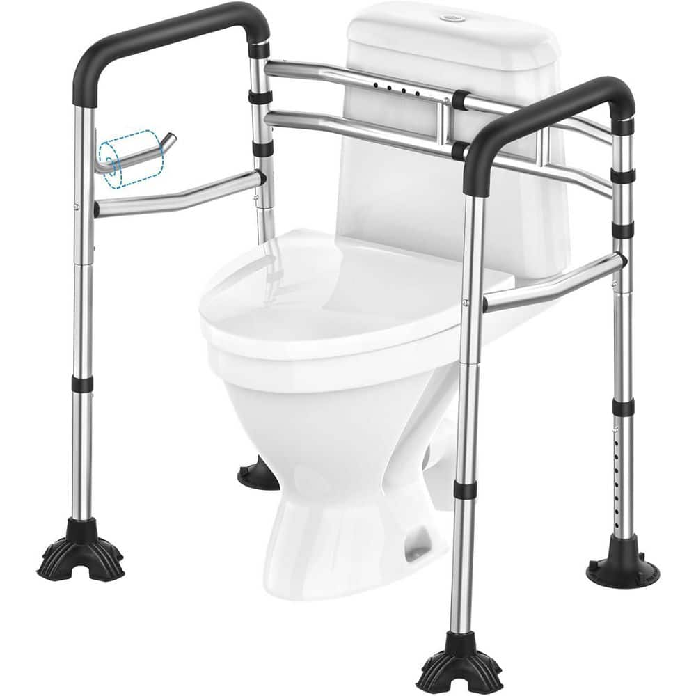 Anqtovp Toilet Seat Safety Rail 29 in.x26.5 in.Adjustable Foldable Support Toilet Seat 26.5 in.Stainless Steel w/ Padded Handles