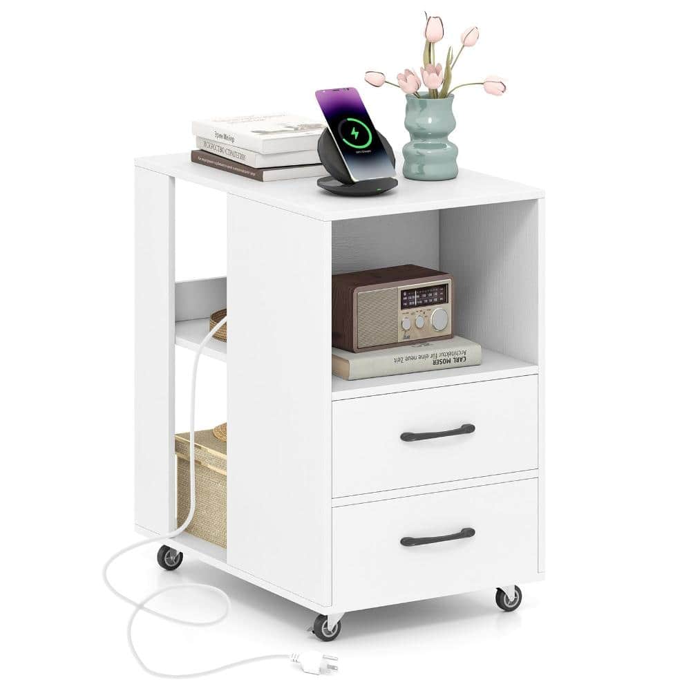 Volenca End Table with Built-In Charging Station, Sofa Side Table on Wheels (1)