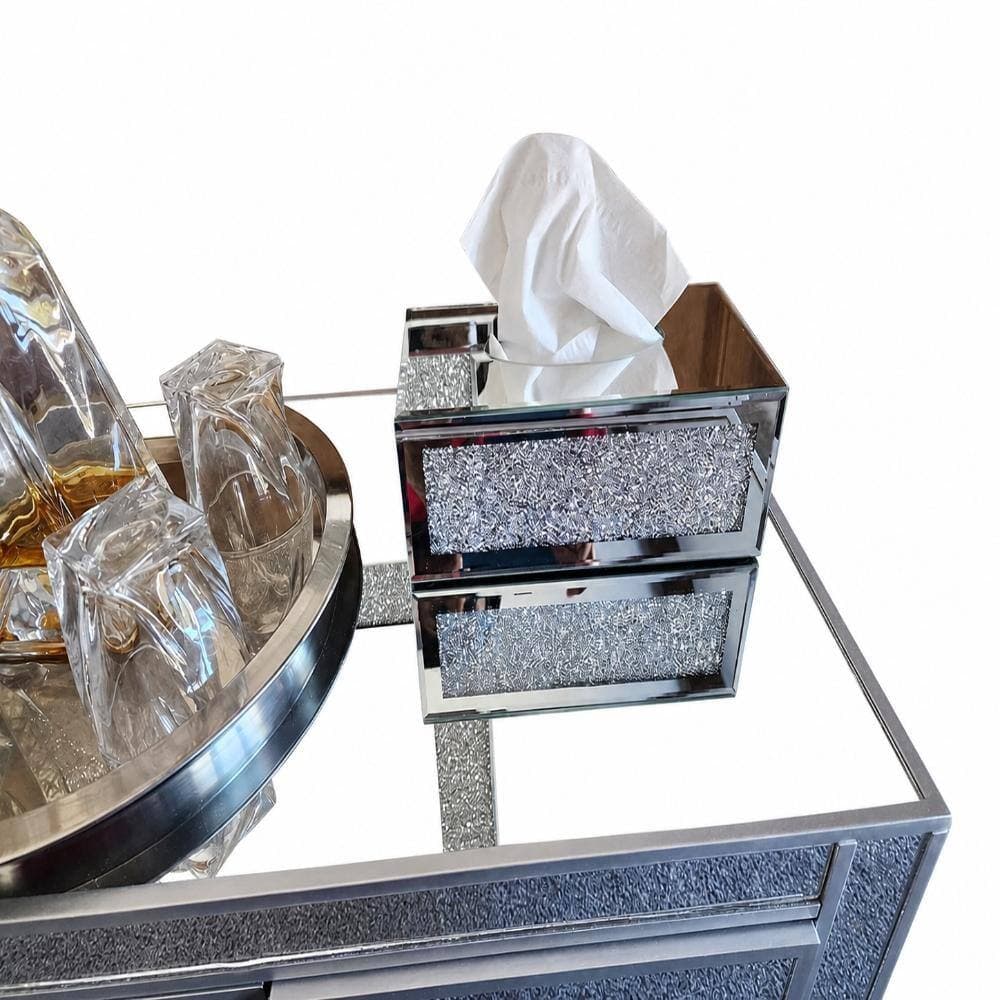 Unbranded Rectangular Mirrored Tissue Box Cover with Crystal Diamonds, 10 in. W x 5.7 in. D x 4 in. H for Napkins (2)