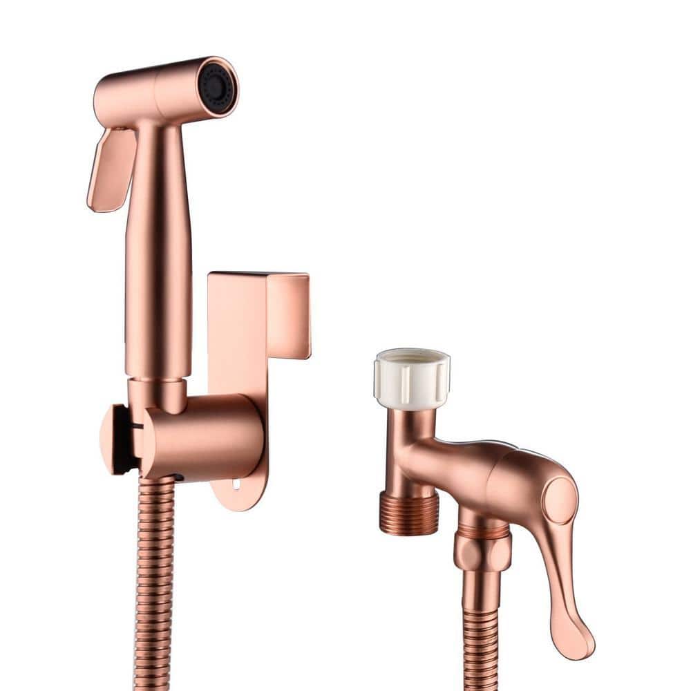Miscool Ami Single-Handle Bidet Faucet with Sprayer Holder and Flexible Bidet Hose for Toilet in Rose Gold (1)