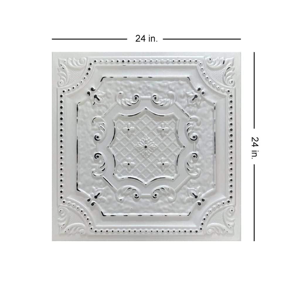 A La Maison Ceilings Bijou and Bee Old Black White 1.6 ft. x 1.6 ft. Decorative Foam Glue Up Ceiling Tile (21.6 sq. ft./case) (2)