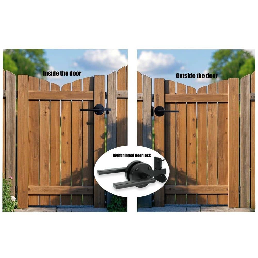Unbranded Heavy Duty Double Sided Self Locking Gate Latch Black Powder Coated Stainless Steel for Right Hinged Wood Fence (3)
