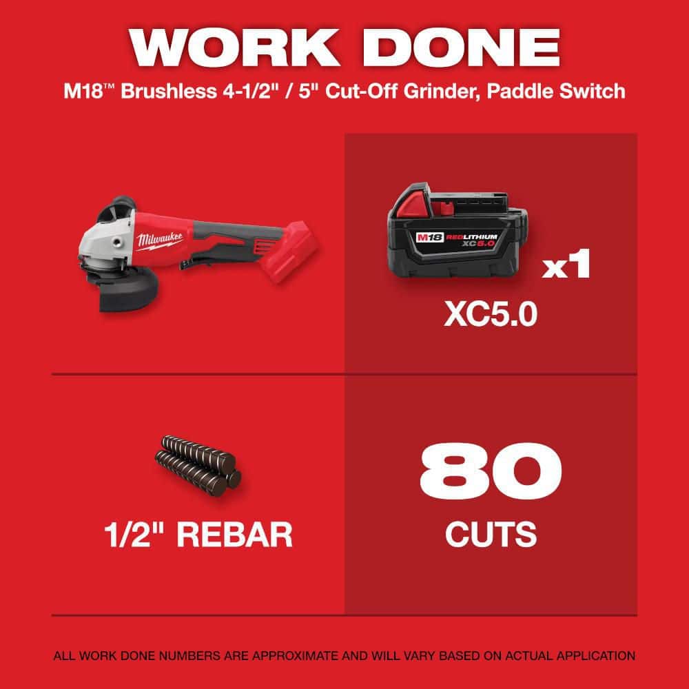 Milwaukee M18 18V Lithium-Ion Brushless Cordless 4-1/2 in./5 in. Grinder w/ Switch (Tool-Only) (2)