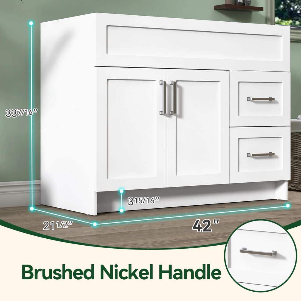 Getpro 42 in. MDF Bath Vanity Cabinet without Top in White Dove Unassembled with 2-Right Drawers and 2-Left Door Soft Closing (2)