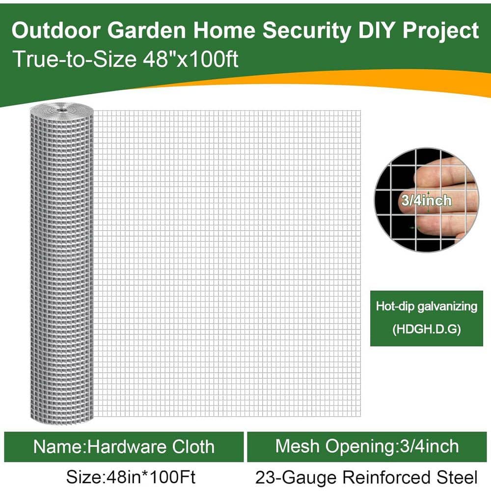 Unbranded 48in x 100ft Hot-Dip Galvanized Welded Wire Mesh 3/4in 23 Gauge Heavy Duty Hardware Cloth for Garden Chicken Coop (3)