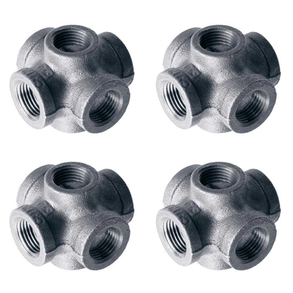 PIPE DECOR 1/2 in. 6-Way Black Iron Cross with Double Side Outlet Fitting (4 Pack) (1)